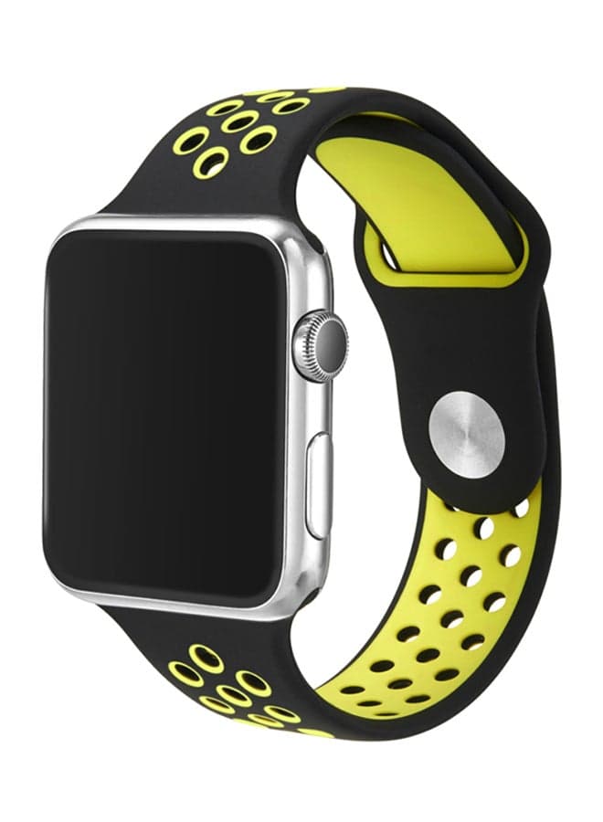 Soft Silicone Replacement Band For 42mm Apple Watch Series 2/1/Sport Edition Yellow/Black Smartwatch Bands