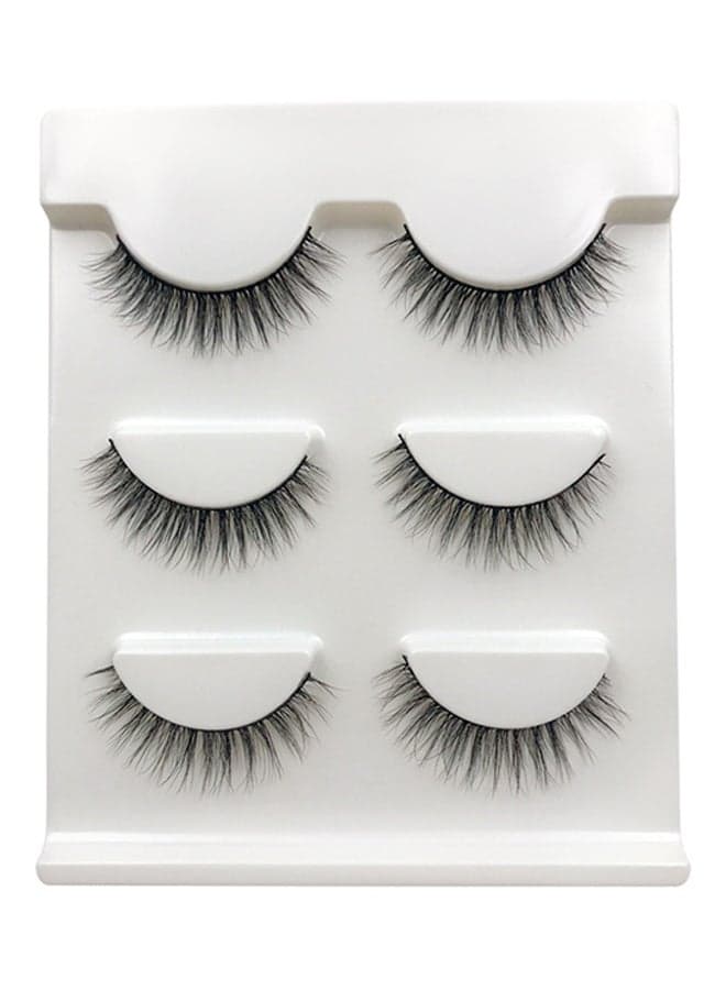 3-Pair 3D Mink Hair False Eyelashes X24 Set Black
