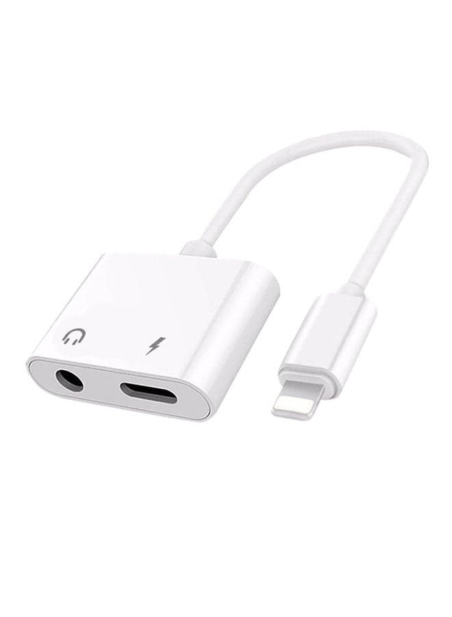Female 3.5mm Audio Jack/Lightning Port To Male Lightning Cable White Data Cables