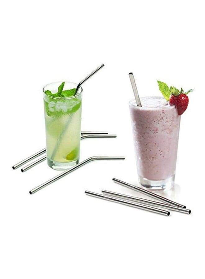 8-Piece Metal Drinking Straws With 2 Cleaning Brush Set Silver 10.5inch Kitchen Accessories (٣)