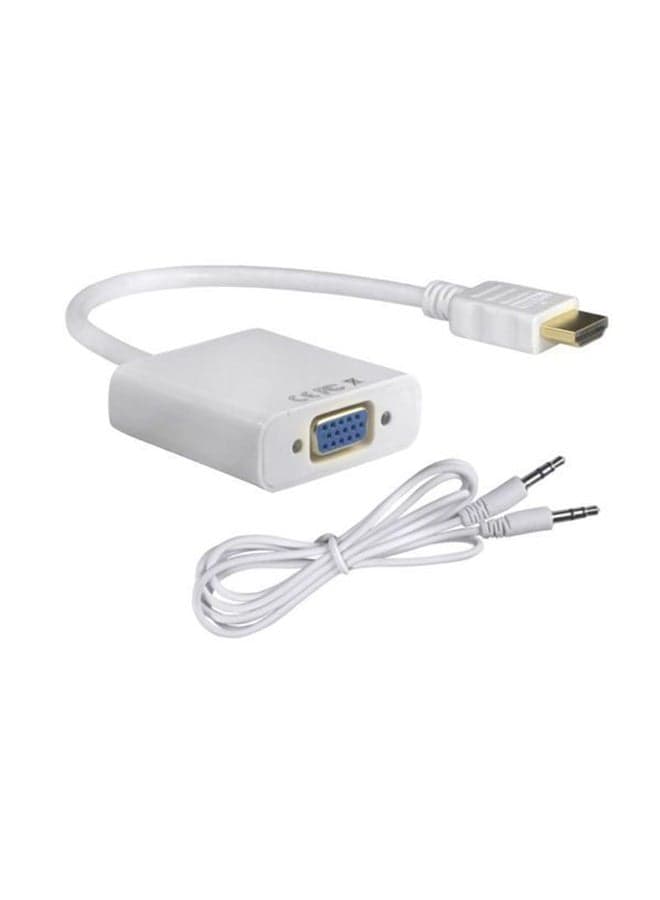 HDMI To VGA Adapter Cable With AUX Audio Cable White