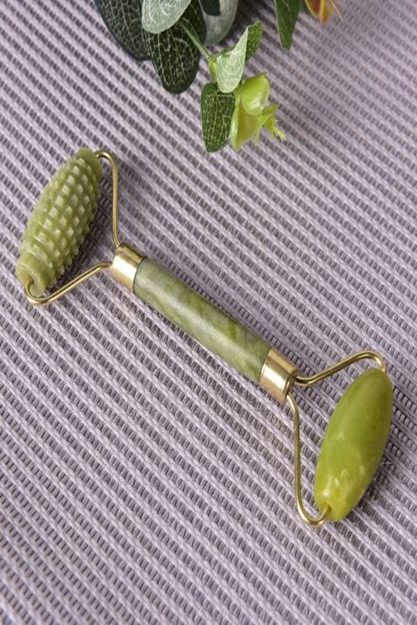 Portable Jade Facial  Roller Green/Gold 14cm Face Massagers & Rollers (٤)