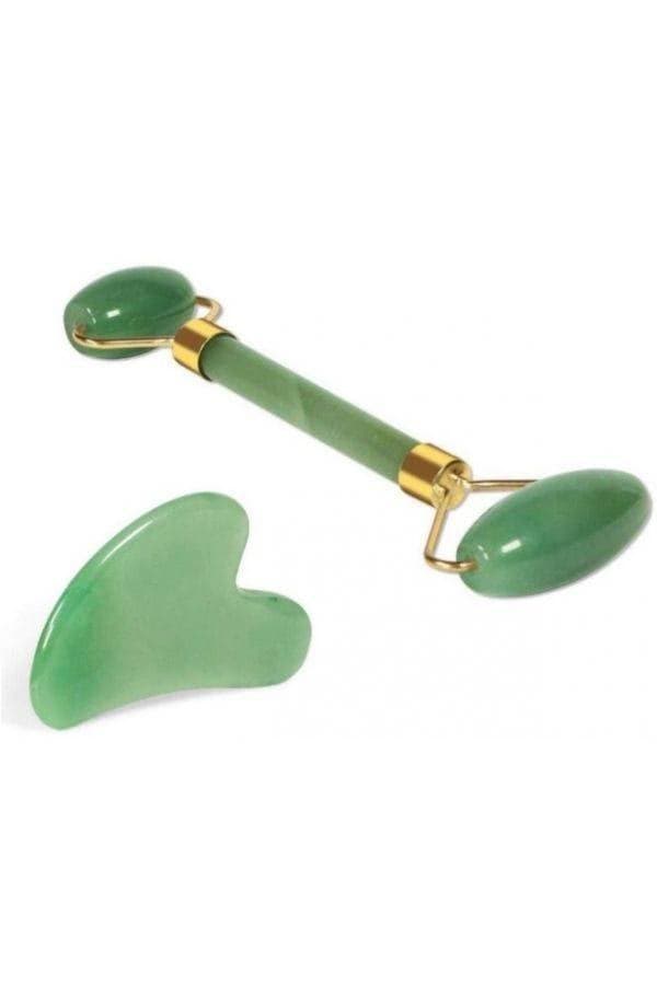 2-Piece Jade Roller Massager With Facial Tool Set Green Face Massagers & Rollers