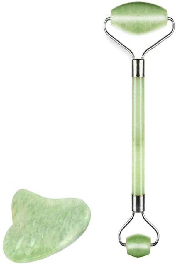 Face Massage Roller With Stone Green/Silver Face Massagers & Rollers