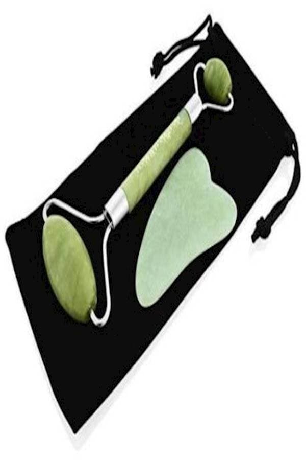 2-Piece Jade Roller Massager With Facial Tool Set Green Face Massagers & Rollers (٥)