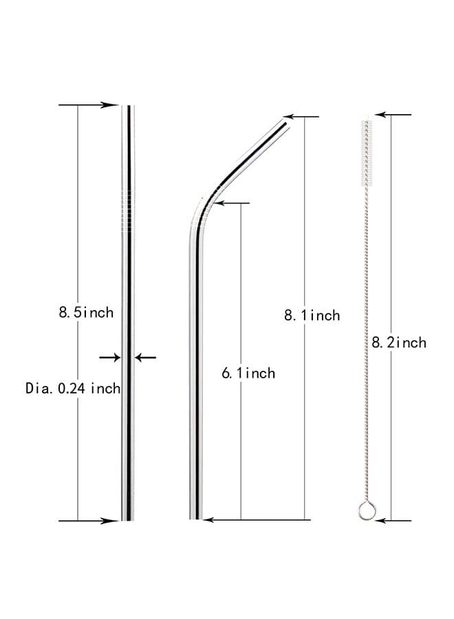 10-Piece Stainless Steel Drinking Straw Set Silver 21.5*0.6 cmcm Kitchen Accessories (٥)