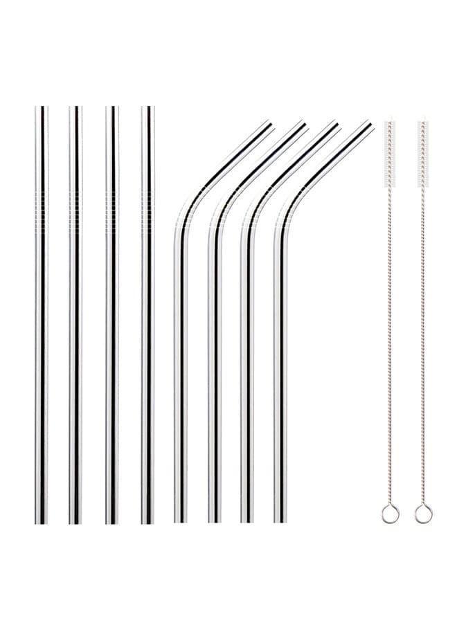 10-Piece Stainless Steel Drinking Straw Set Silver 21.5*0.6 cmcm Kitchen Accessories