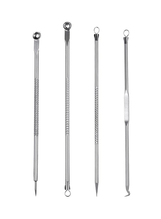 4-Piece  Blackheads And Acne Remover Pin Set Silver