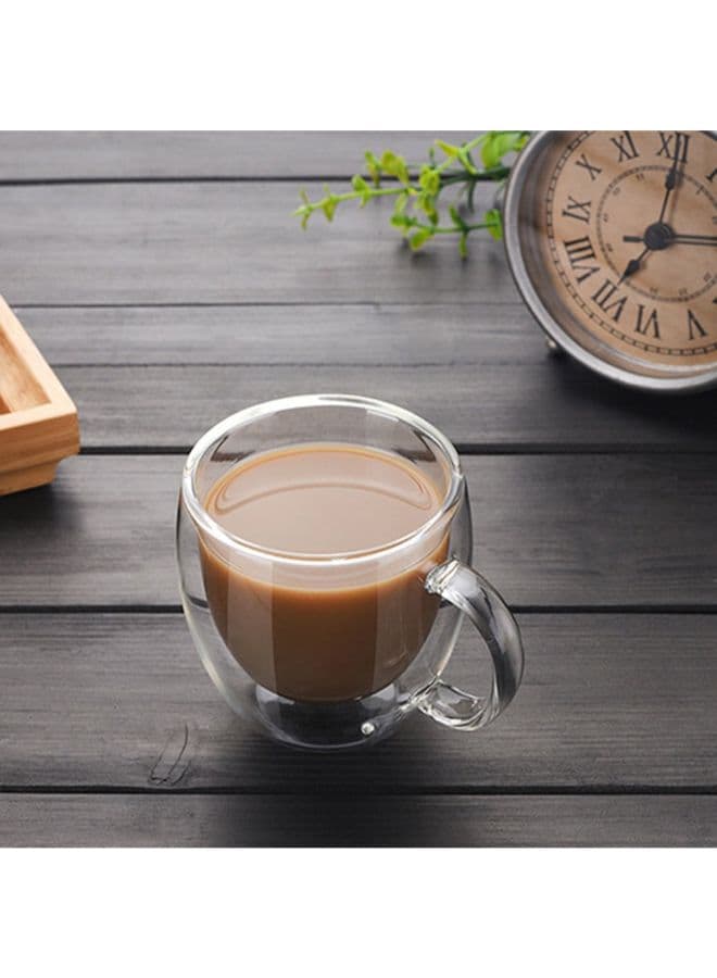 Double Layers Coffee Mug With Handle Heat Insulation Drinking Cup Transparent 7.4x4.5x8cm (٤)