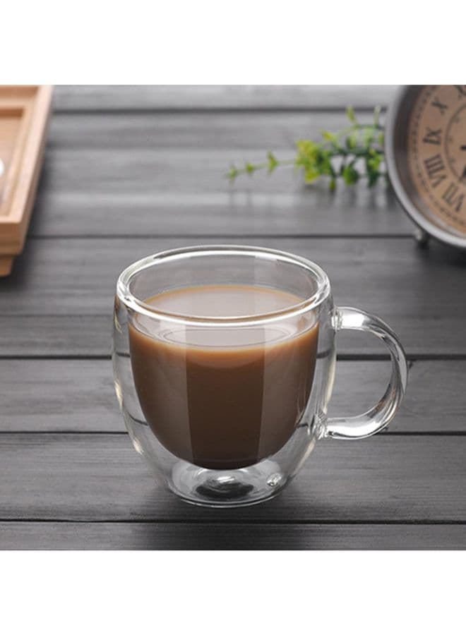 Double Layers Coffee Mug With Handle Heat Insulation Drinking Cup Transparent 7.4x4.5x8cm (٥)