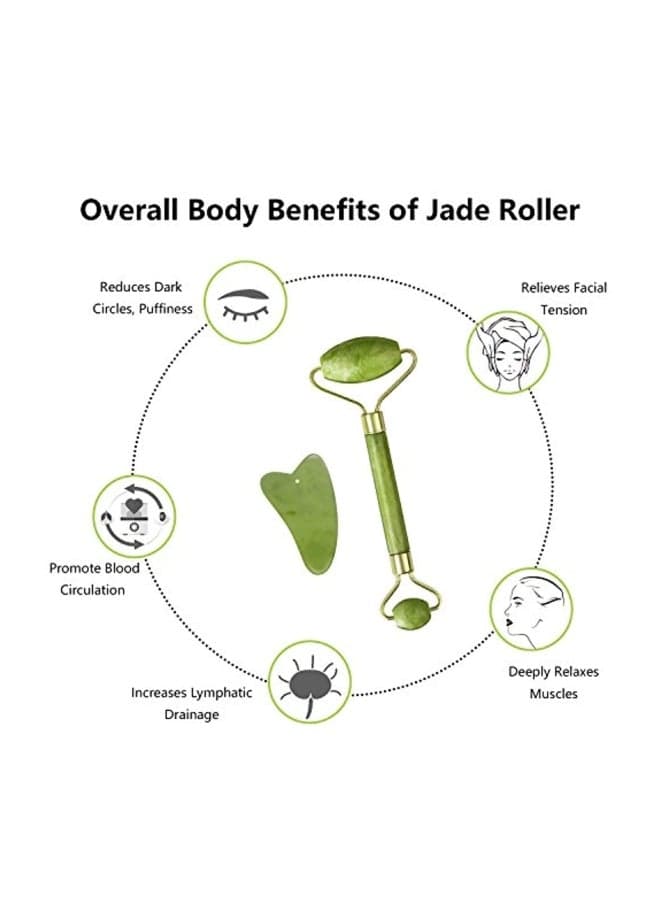Jade Facial Roller With Gua Sha Green/Gold Face Massagers & Rollers (٣)