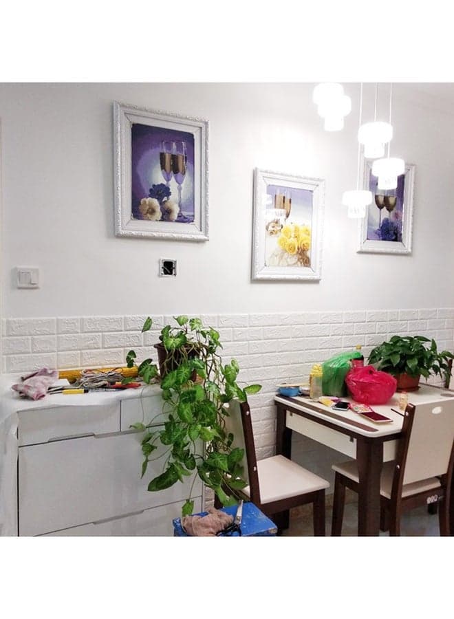 3D Embossed Brick Stone Wall Sticker White 70x77cm Wallpaper (٩)
