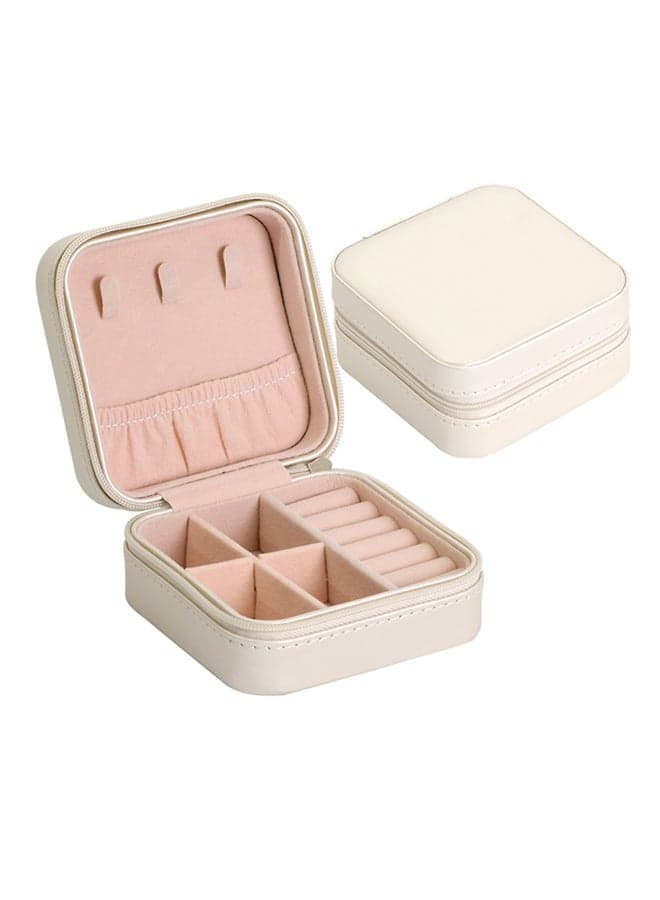 Small Portable Travel Jewelry Box Beige Cosmetic & Toiletry Bags