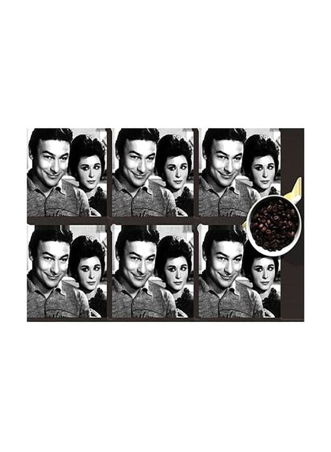 6-Piece Printed Magnetic Coasters Black/White/Grey 7x7cm