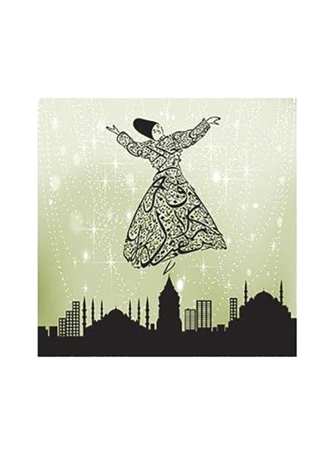 Decorative Wall Painting Green/Black/White 15x15cm