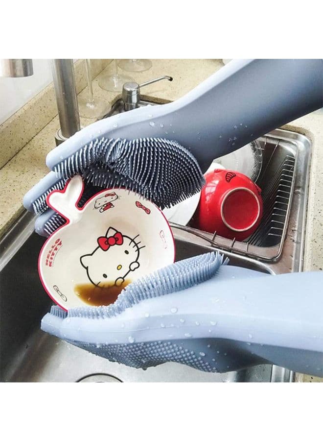 Magic Silicone Gloves With Wash Scrubber Grey 35.7 x 16.5cm Safety & Security Gloves (٣)