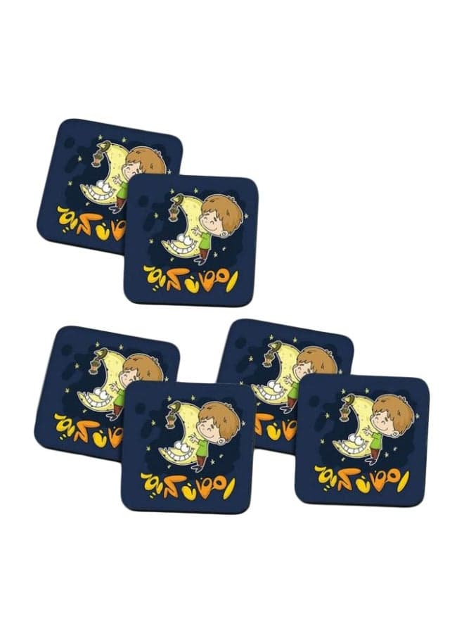 6-Piece Printed Coaster Set Blue/Green/Yellow