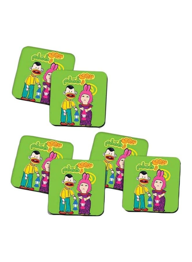 6-Piece Printed Coaster Set Green/Yellow/Purple