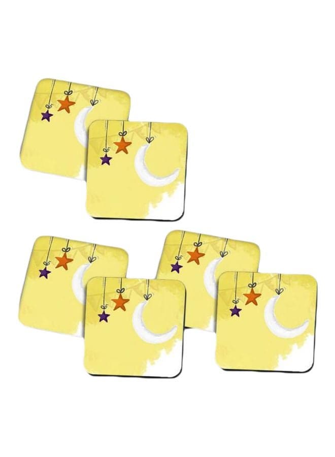 6-Piece Ramadan Printed Wooden Coaster Set Yellow/White