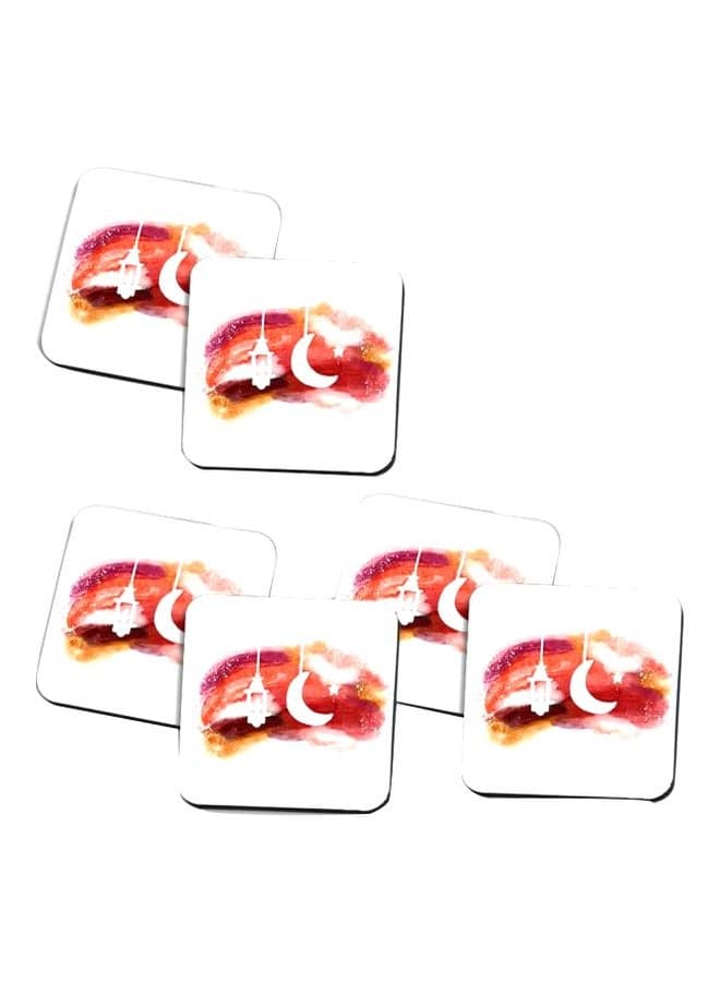 6-Piece Ramadan Printed Wooden Coaster Set White/Red/Beige One Size