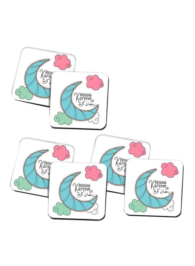6-Piece Printed Tea Coaster Set White/Green/Pink