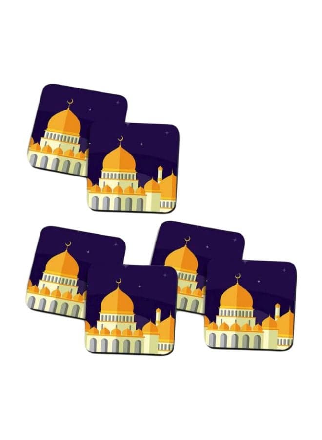 6-Piece Printed Coaster Blue/Yellow/White