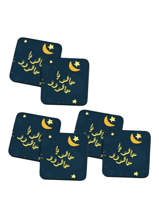 6-Piece Printed Wood Coasters Blue/Yellow Standard