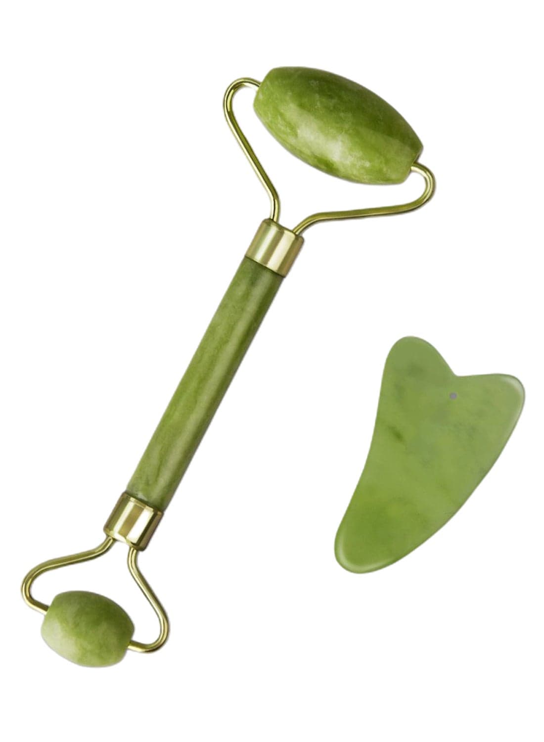 Natural Jade Facial Massage Roller With Gua Sha Scraping Tool Set Green 2.8X3.8X1.8inch