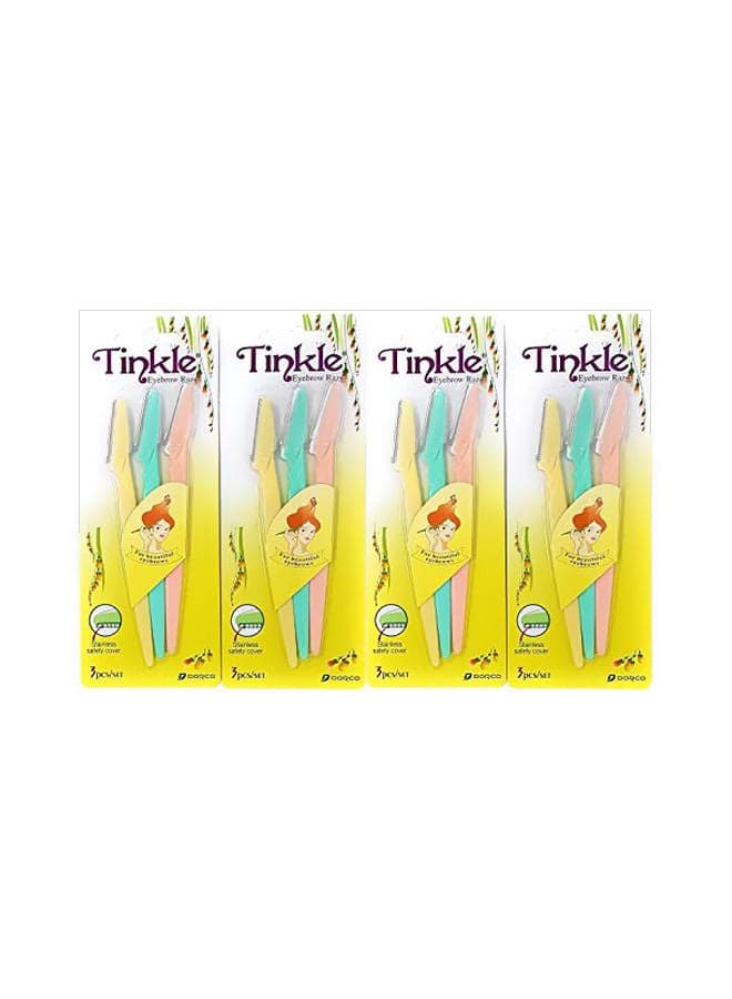 12-Piece Eyebrow Razor Blue/Pink/Yellow Make Up Sponges