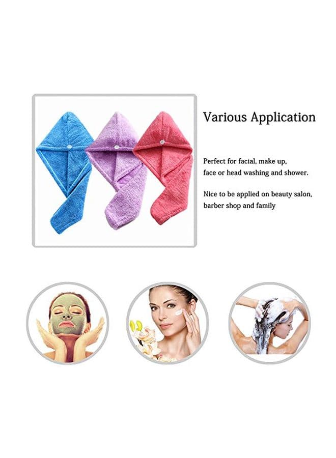 Pack Of 3 Microfiber Hair Towel Turban Wrap Multicolour 63x24cm (3)