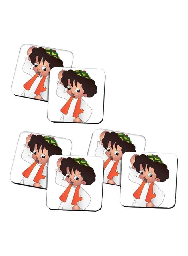 6-Piece Printed Coaster Set White/Black/Orange