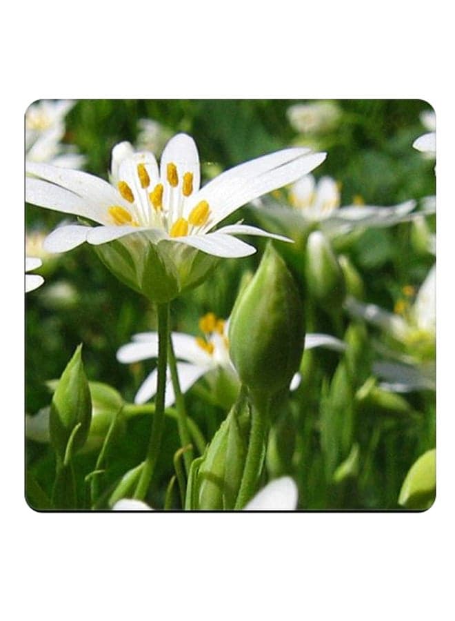 Printed Wooden Coaster Green/White/Yellow 9x9cm