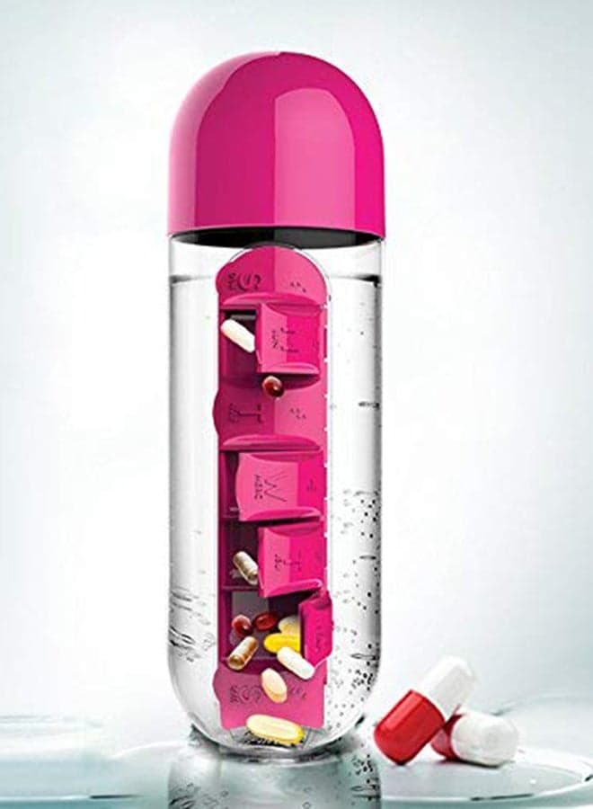 Water Bottle With Built-In Daily Pill Box Organizer Multicolor 15cm (٤)
