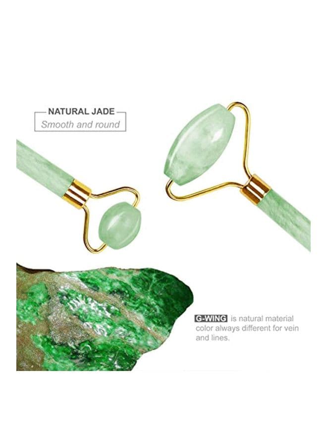 Natural Jade Stone Face Roller With Gua Sha Board Green/Gold Face Massagers & Rollers (٦)