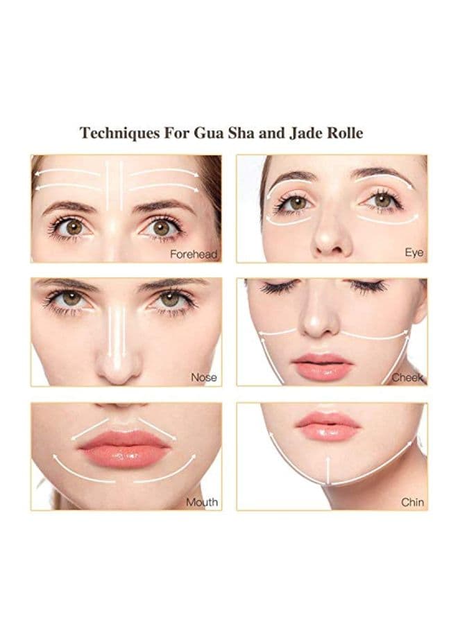 Natural Jade Stone Face Roller With Gua Sha Board Green/Gold Face Massagers & Rollers (٤)