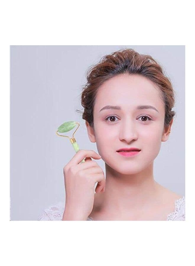 Natural Jade Stone Face Roller With Gua Sha Board Green/Gold (6)