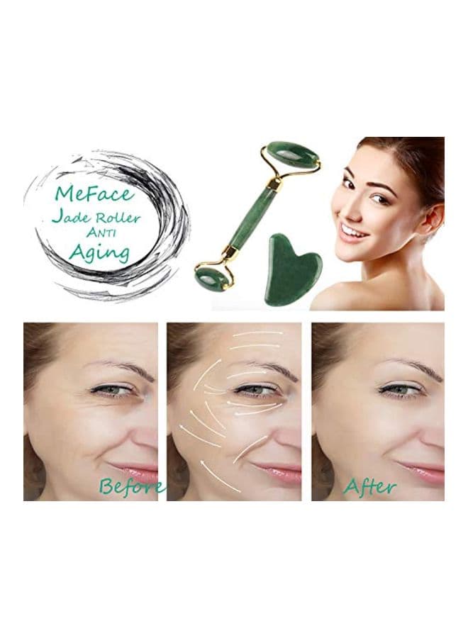 Jade Facial Roller With Gua Sha Board Green/Gold (5)