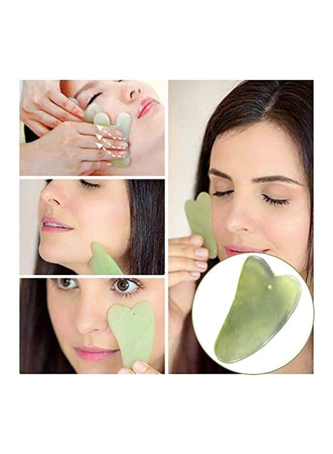 Jade Roller With Gua Sha Scraping Massager Set Green/Gold Face Massagers & Rollers (٥)