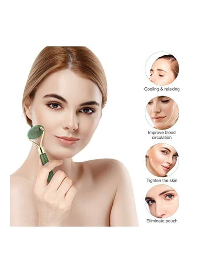 Jade Roller With Gua Sha Scraping Massager Set Green/Gold Face Massagers & Rollers (٤)