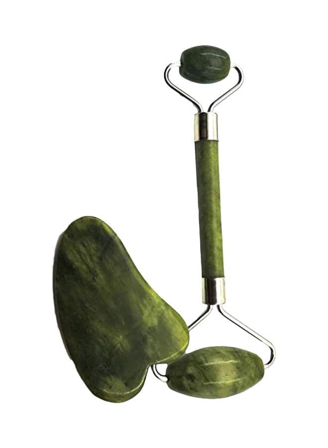 2-In-1 Jade Roller And Gua Sha Green/Silver Face Massagers & Rollers