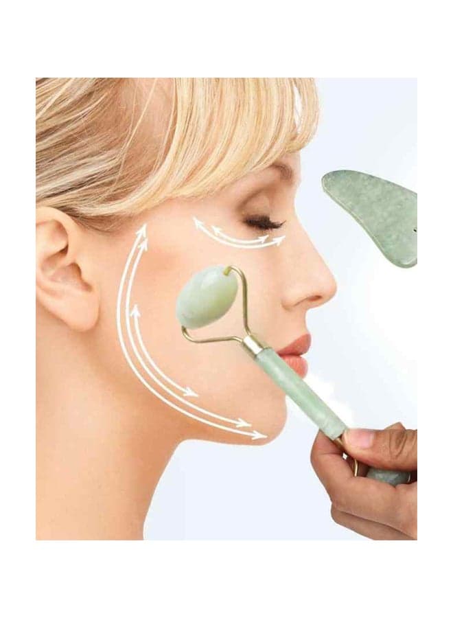 Jade Roller Massager With Stone Green/Gold 12centimeter Face Massagers & Rollers (٣)
