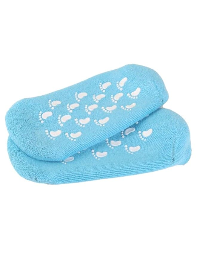 Pair Of Soft Touch Moisturizing Spa Gel Socks Blue/White