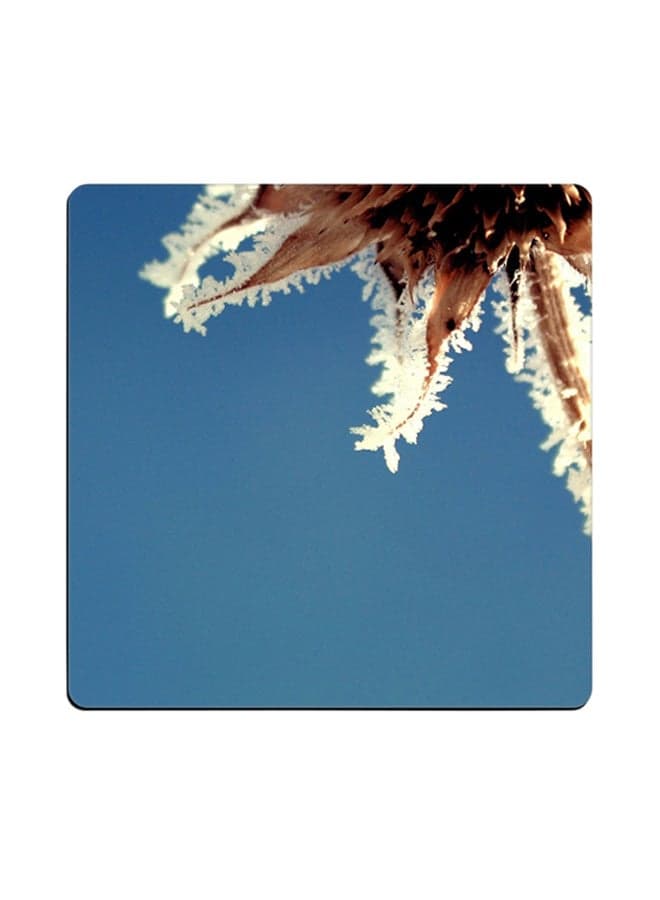 Frosted Sunflower Printed Coaster Blue/Brown 9x9cm