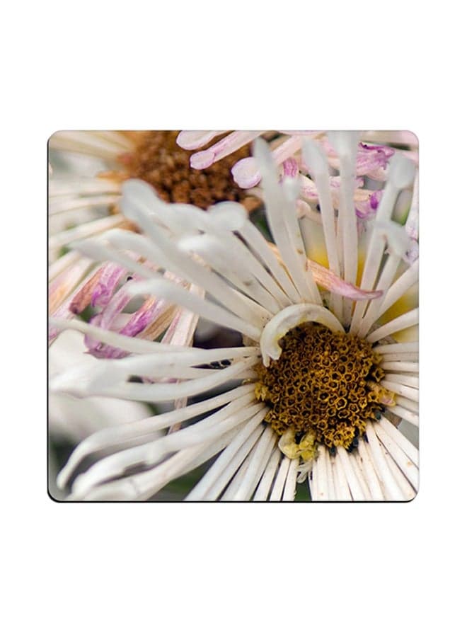 Flower Printed Coaster White/Yellow 9x9cm