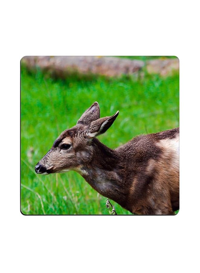 Deer Printed Coaster Brown/Green 9x9cm