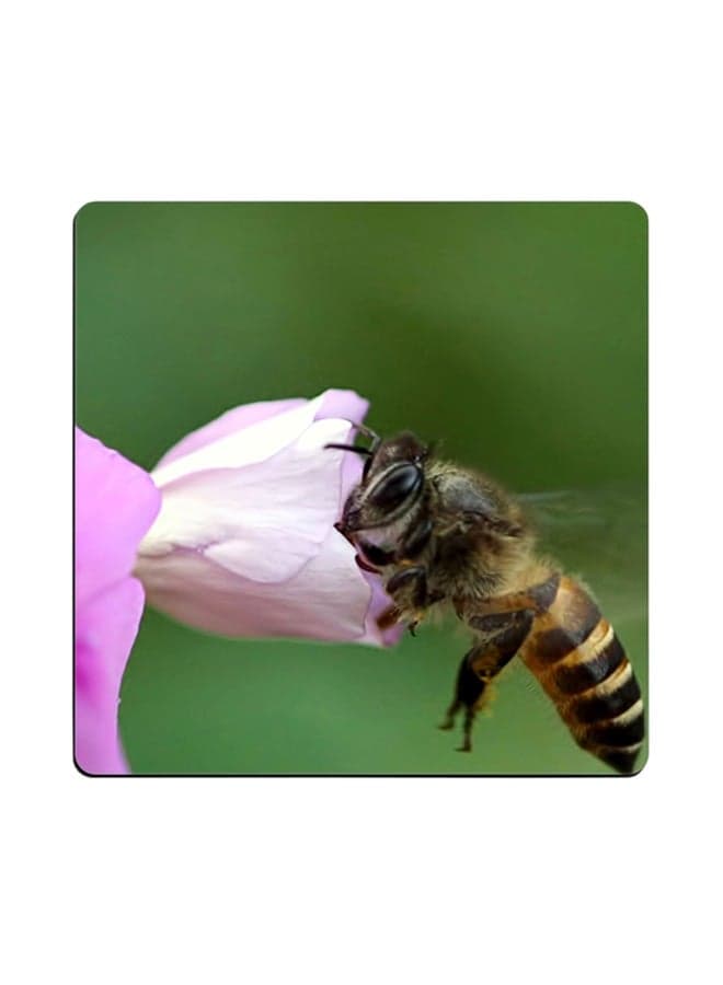 Bee Printed Coaster Pink/Green/Black 9x9cm