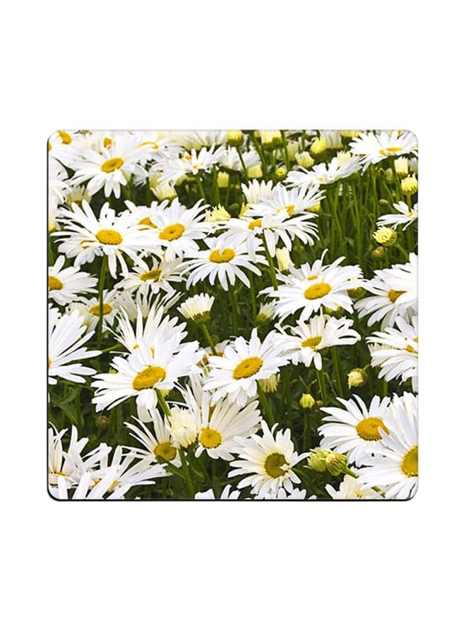 Flower Printed Coaster White/Green 9x9cm