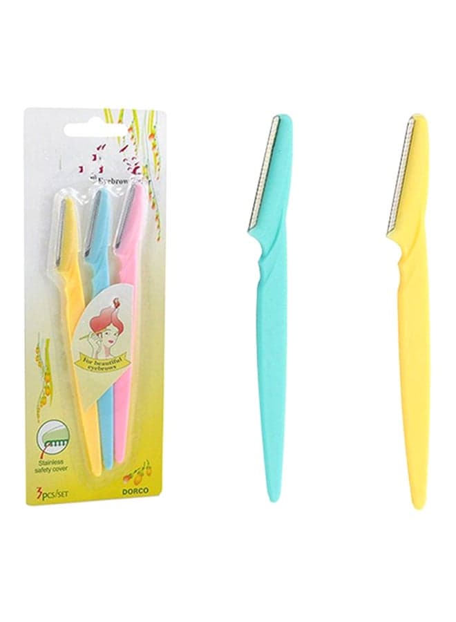 3-Piece Eyebrow And Facial Hair Trimmer Blue/Pink/Yellow Make Up Sponges