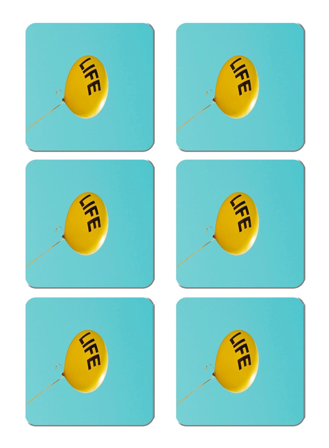 6-Piece Printed Coaster Set Blue/Yellow 15 x 15cm