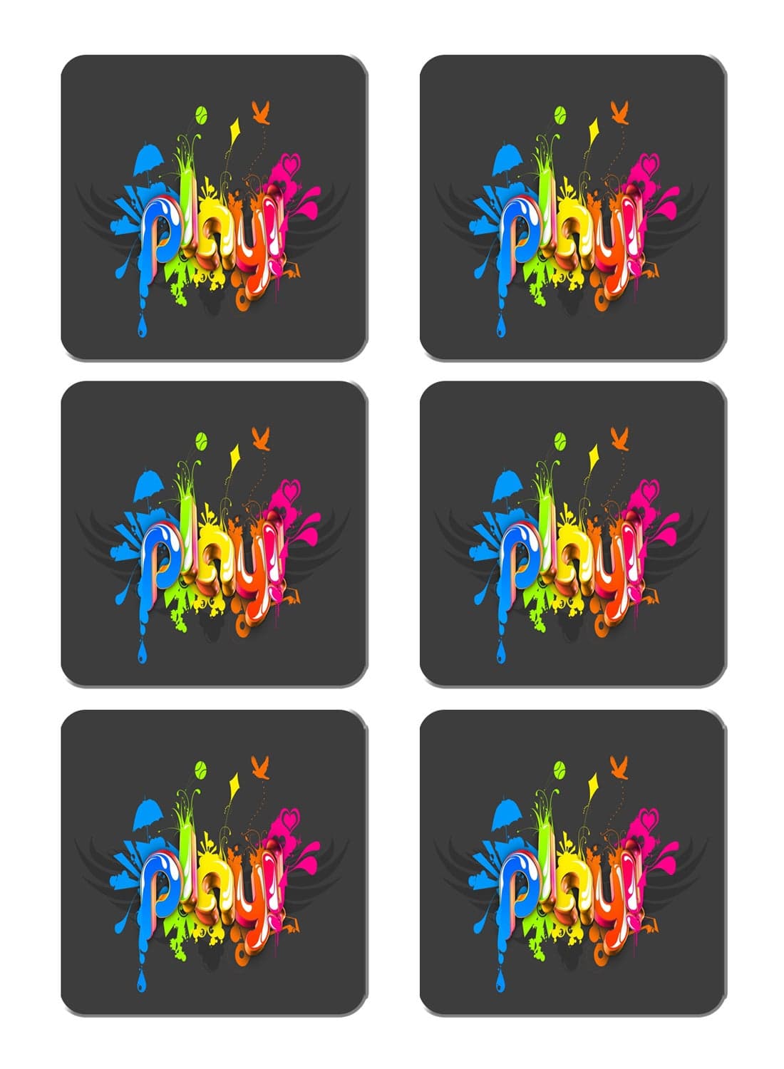 6-Piece Printed Coaster Set Multicolour 15 x 15cm